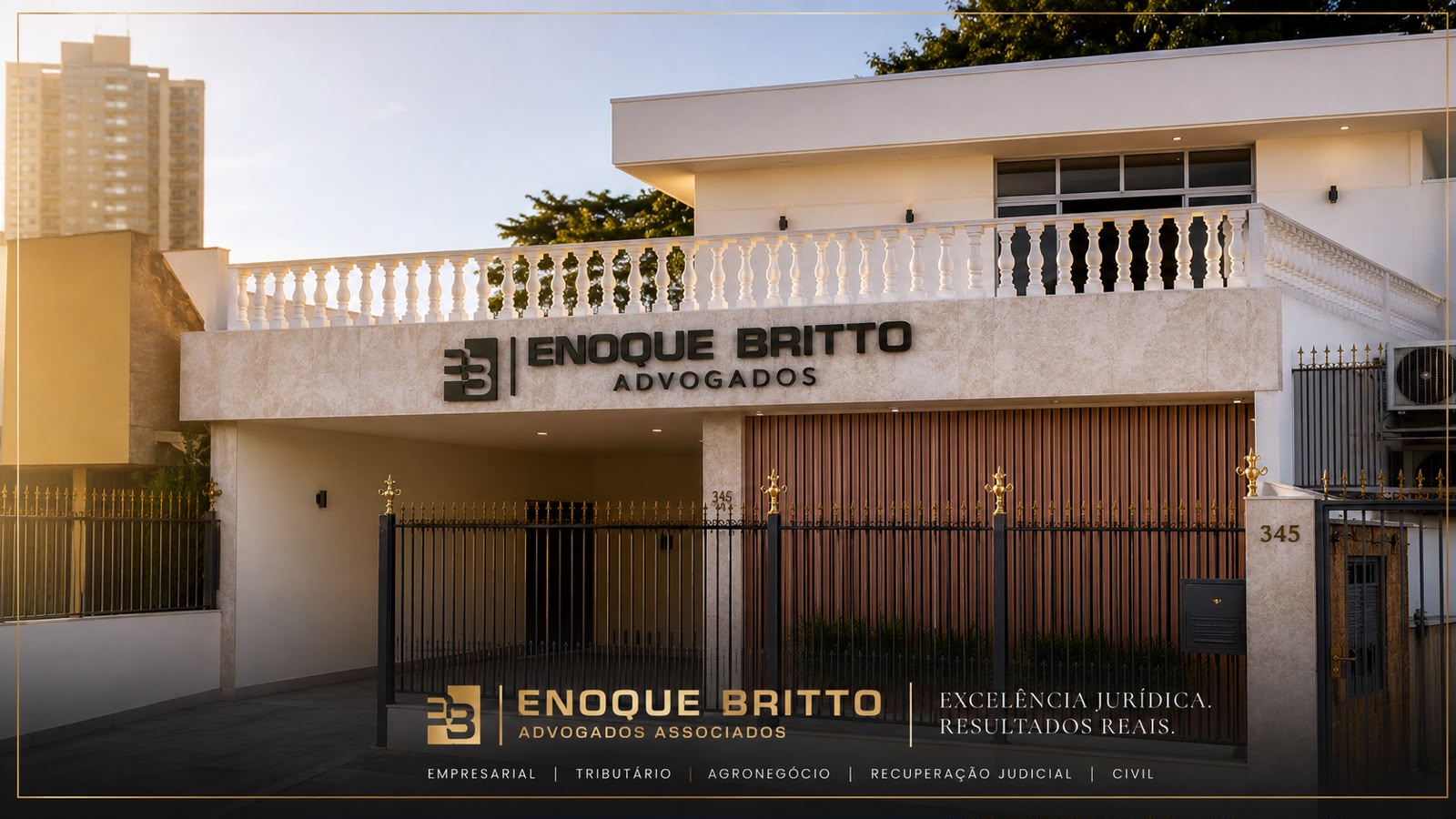 Fachada da sede do Enoque Britto Advogados, em Goiânia-GO